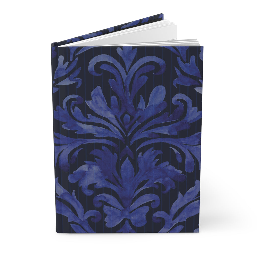 Blue Damask Hardcover Journal Lined Notebook for Notes & Planning