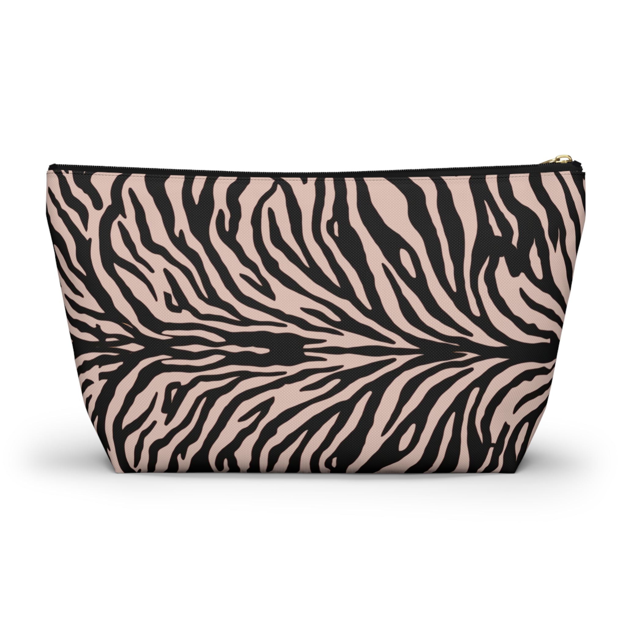 Butterfly Blossom Zebra Print T-Bottom Multipurpose Organizer Toiletry Travel Pouch, Pink/Black