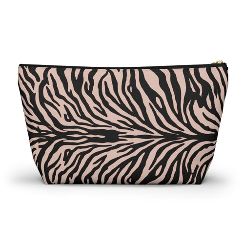 Butterfly Blossom Zebra Print T-Bottom Multipurpose Organizer Toiletry Travel Pouch, Pink/Black