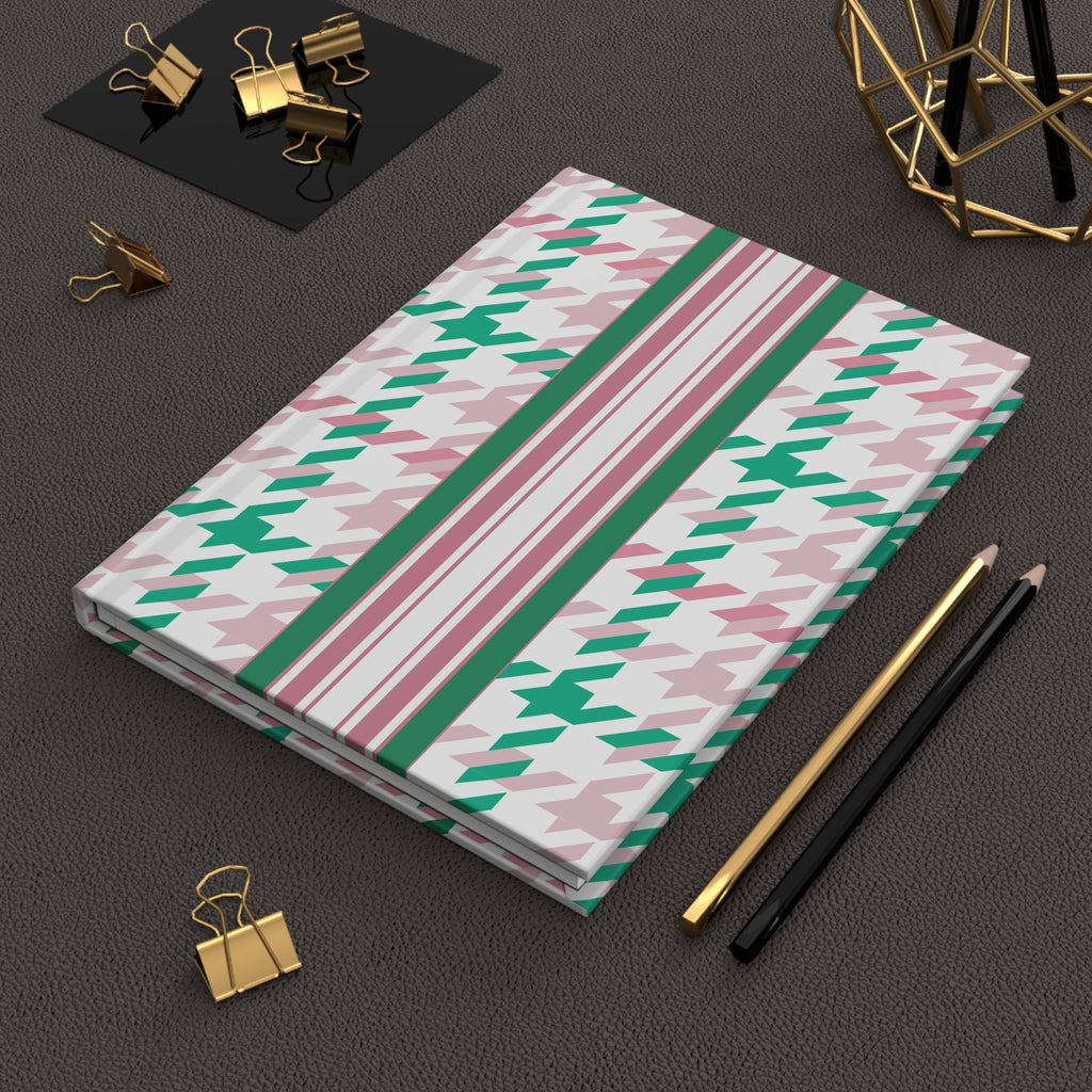 Houndstooth & Stripes Hardcover Journal Lined Notebook for Notes and Planning, Pink/Green