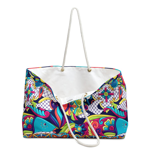 Colorful Abstract Print Packable Oversized Multipurpose Weekender Bag, Carryall Tote, Beach Bag, Multicolor