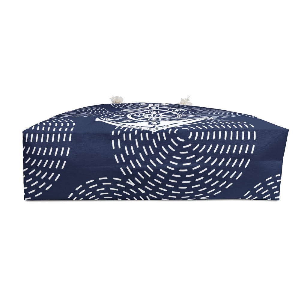 Nautical Swirls Packable Oversized Multipurpose Weekender Bag, Carryall Tote, Beach Bag, Blue/White