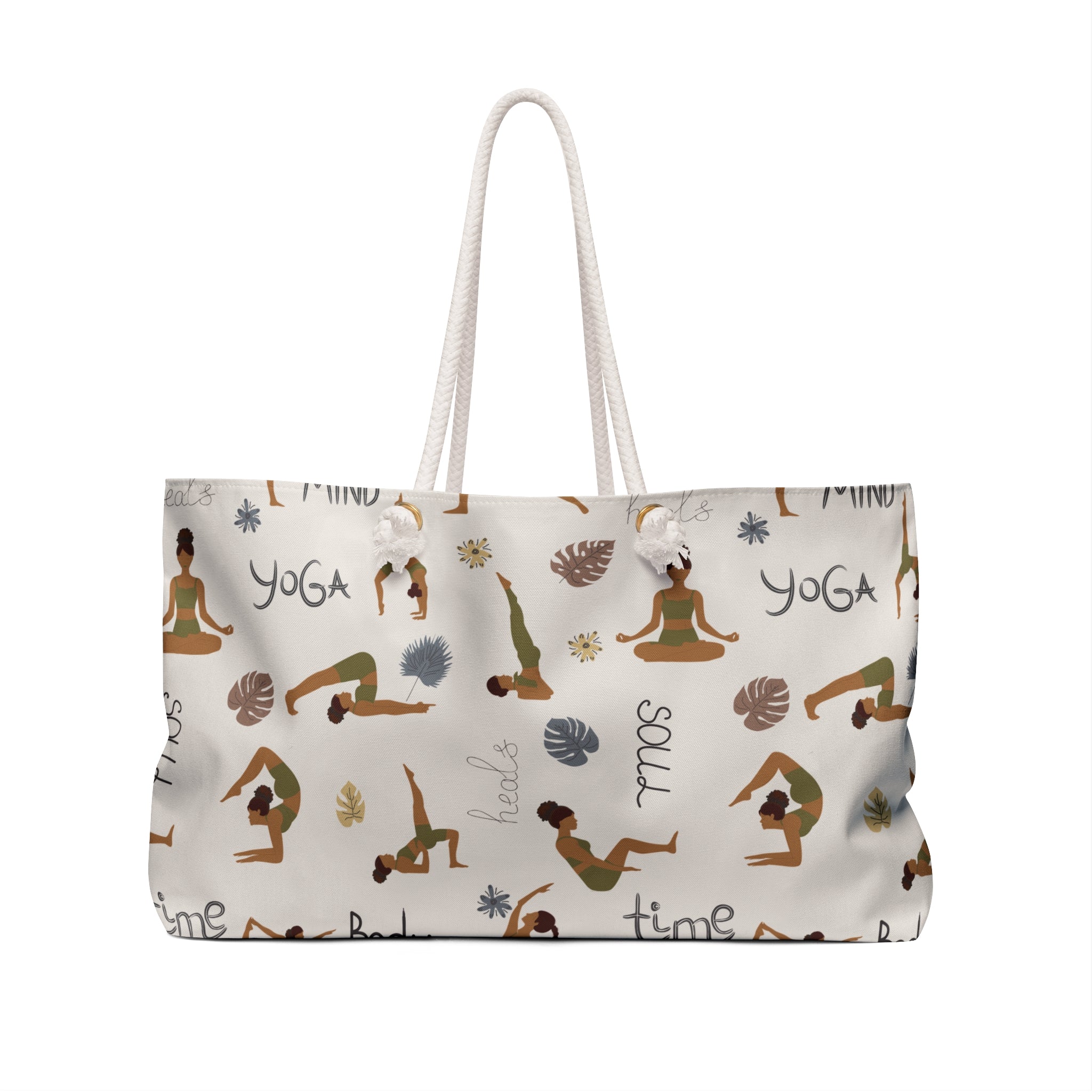 Yoga Body & Soul Packable Oversized Multipurpose Weekender Bag, Carryall Tote, Beach Bag, Tan