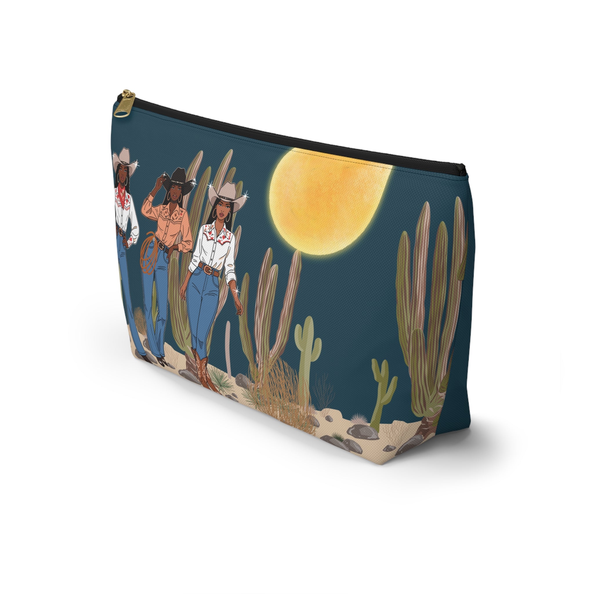 Cowgirl Trio Desert Sunset T-Bottom Multipurpose Organizer Toiletry Travel Pouch, Teal Green