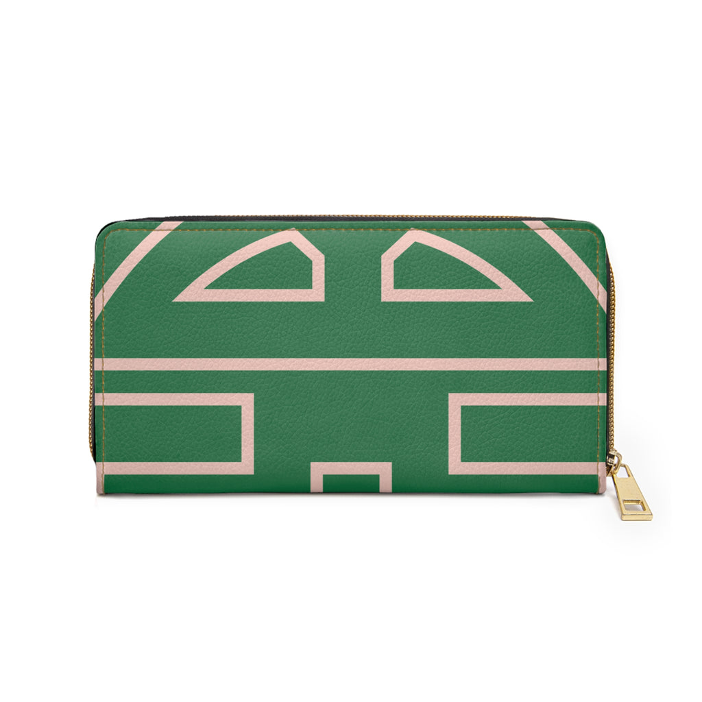 The Signia Custom Monogram Geometric Zipper Wallet, Green/Pink