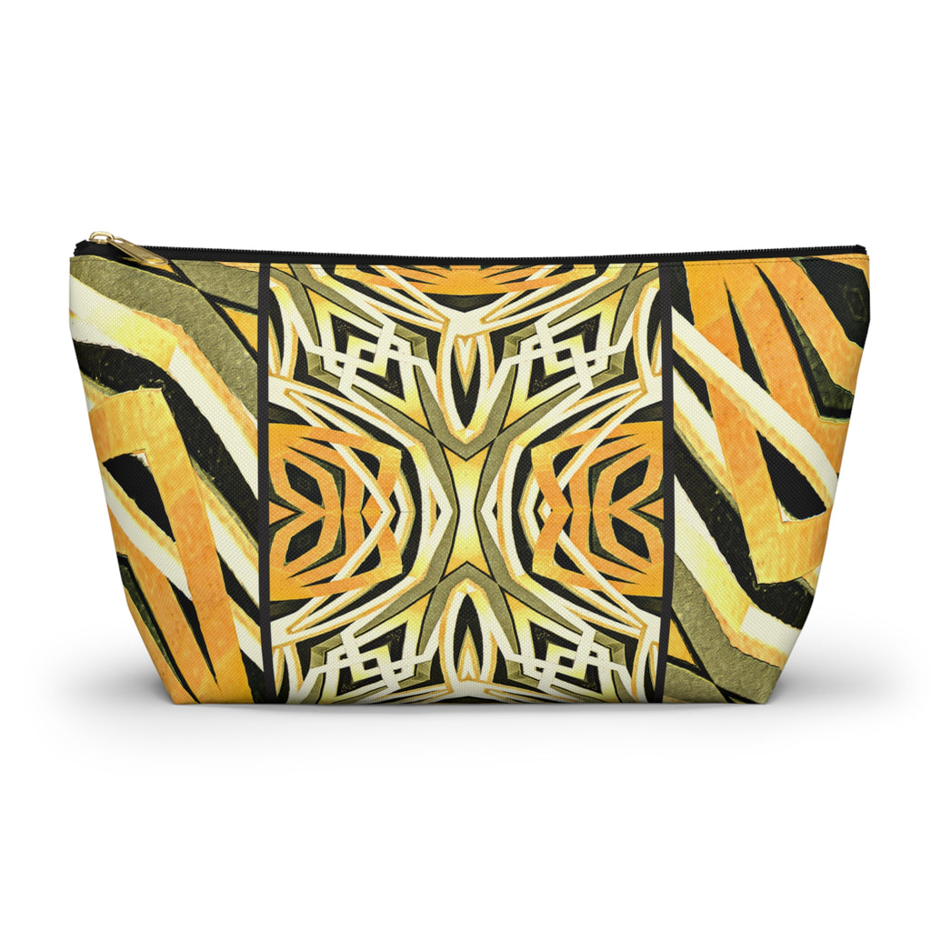 Tribal Sunrise Zebra Print T-Bottom Multipurpose Organizer Toiletry Travel Pouch, Black/Orange/Yellow