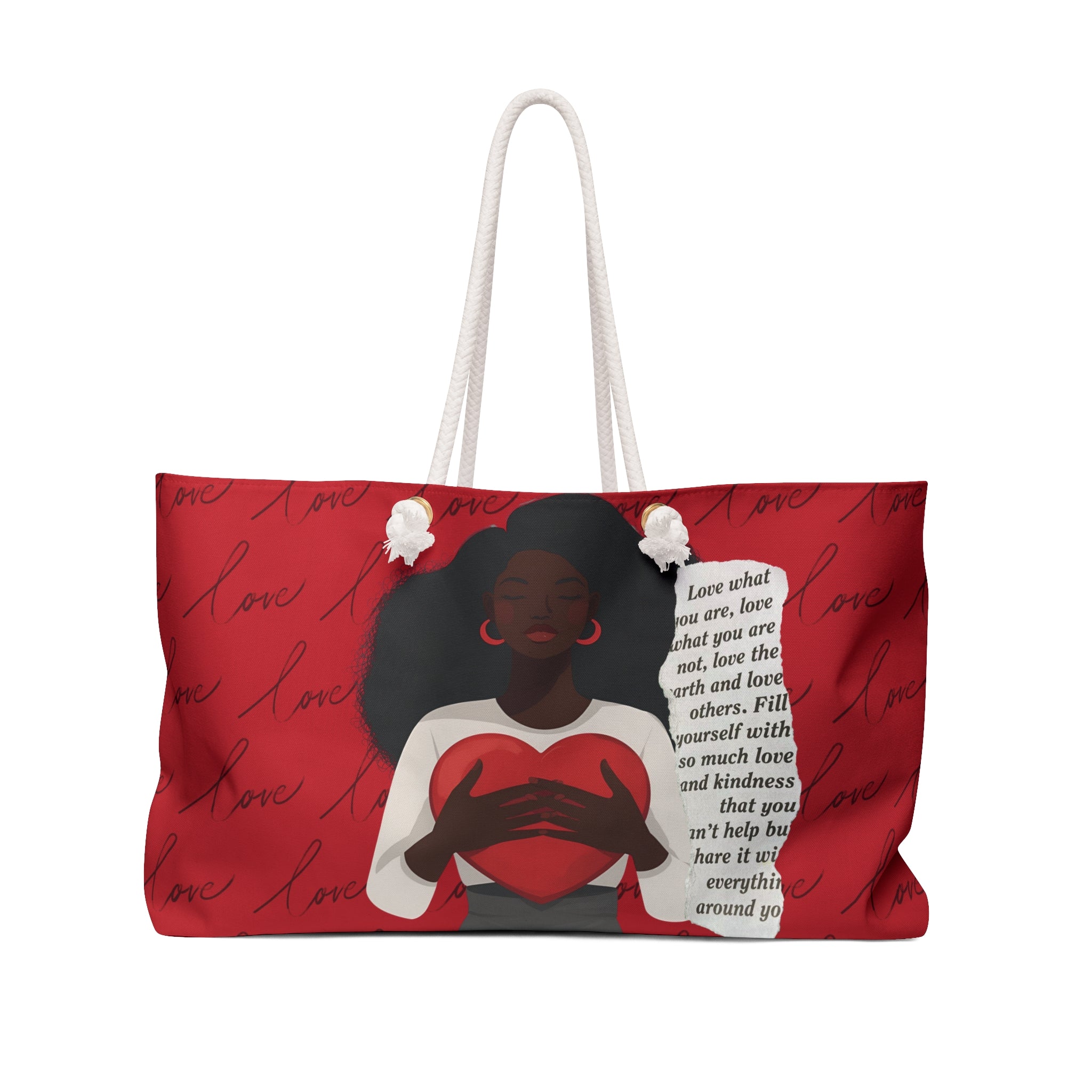 Love Within Packable Oversized Multipurpose Weekender Bag, Carryall Tote, Beach Bag, Red