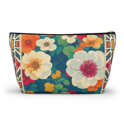 Floral Garden Print T-Bottom Multipurpose Organizer Toiletry Travel Pouch, Multicolor
