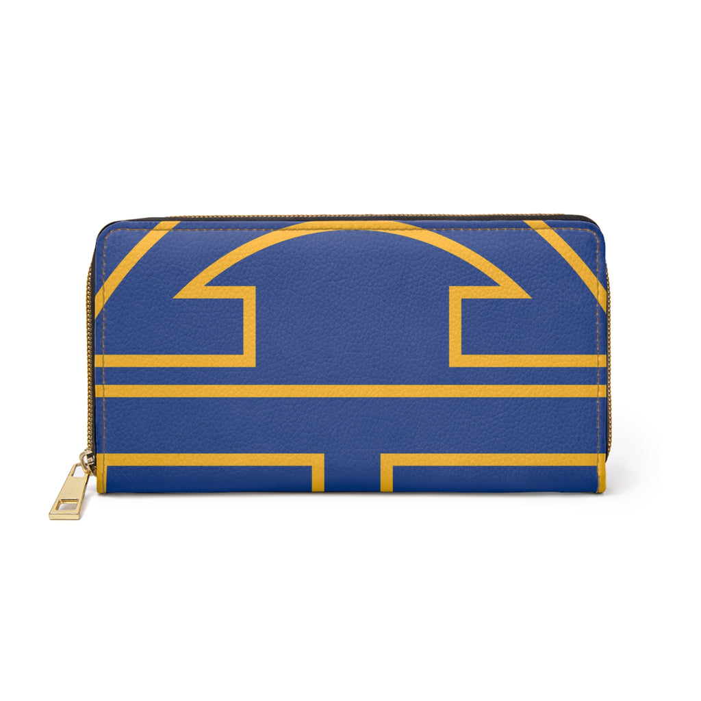 The Signia Custom Monogram Geometric Zipper Wallet, Blue/Yellow