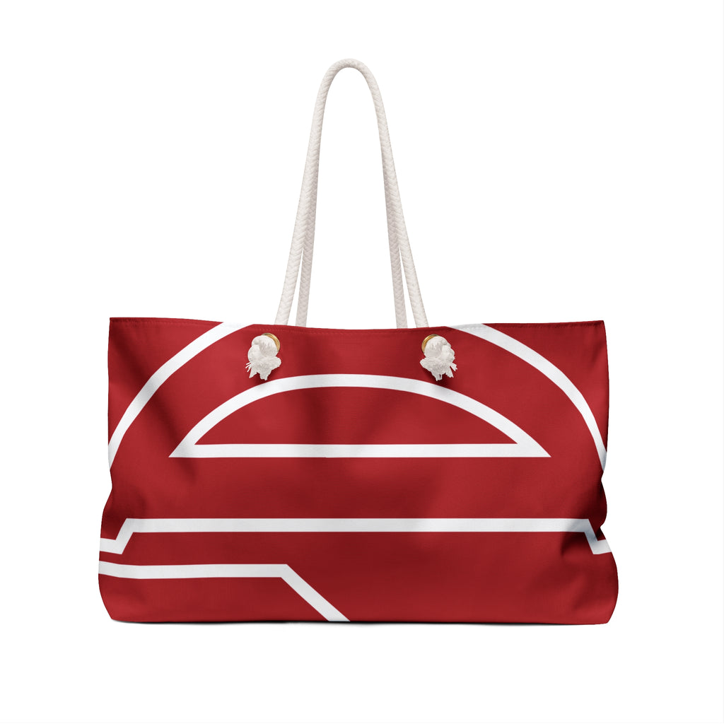 The Signia Custom Monogram Geometric Packable Oversized Multipurpose Weekender Bag, Carryall Tote, Beach Bag, Red/White