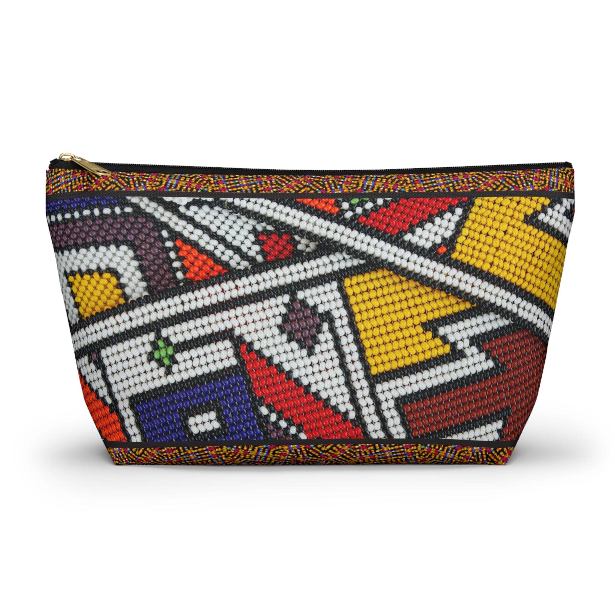 Tribal Geometric Beadwork Print T-Bottom Multipurpose Organizer Toiletry Travel Pouch, Multicolor