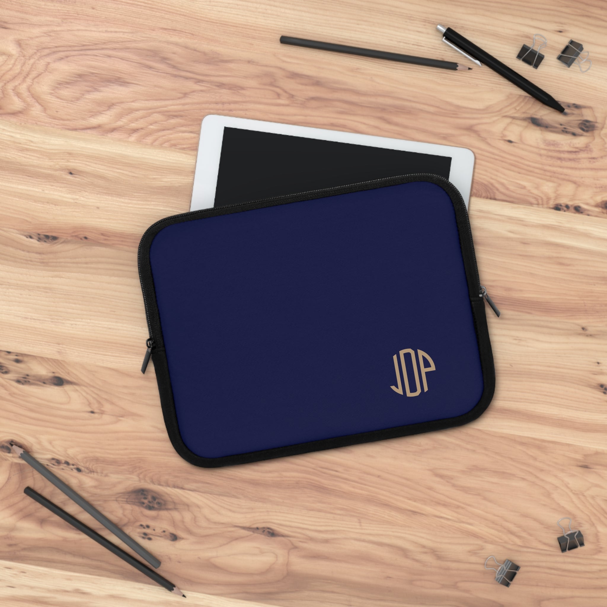 The MonoTone Monogram Tablet Laptop Sleeve, Multiple Sizes, Navy Blue
