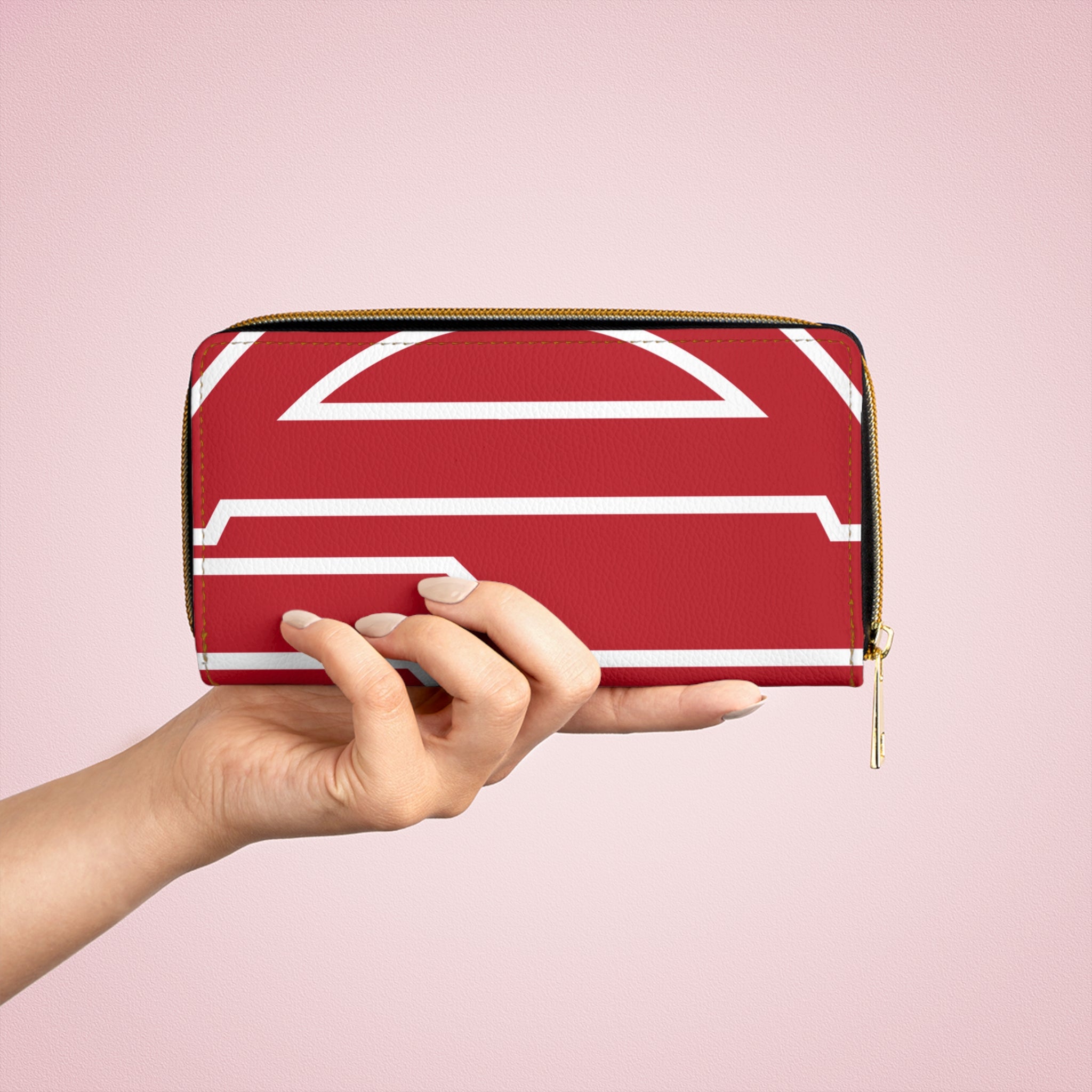 The Signia Custom Monogram Geometric Zipper Wallet, Red/White