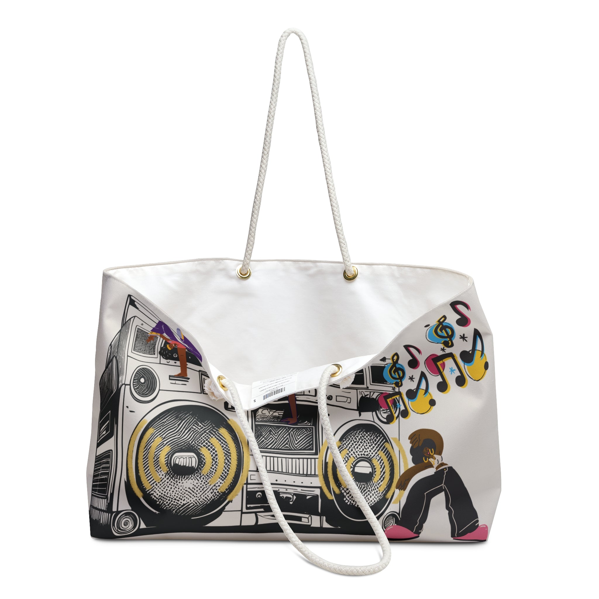 Retro Boombox Packable Oversized Multipurpose Weekender Bag, Carryall Tote, Beach Bag, Tan