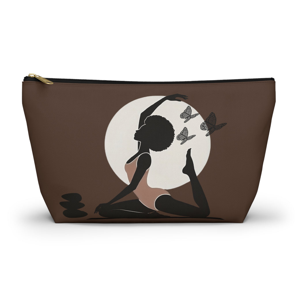 Moon Yoga Pose T-Bottom Multipurpose Organizer Toiletry Travel Pouch, Brown
