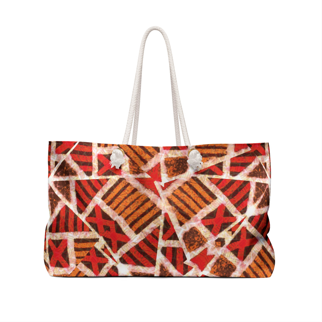 Red & Earth Tones Tribal Geometric Packable Oversized Multipurpose Weekender Bag, Carryall Tote, Beach Bag, Multicolor