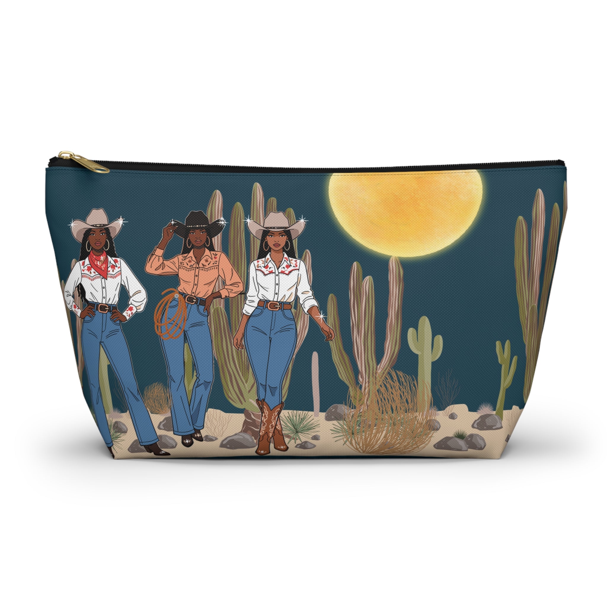 Cowgirl Trio Desert Sunset T-Bottom Multipurpose Organizer Toiletry Travel Pouch, Teal Green