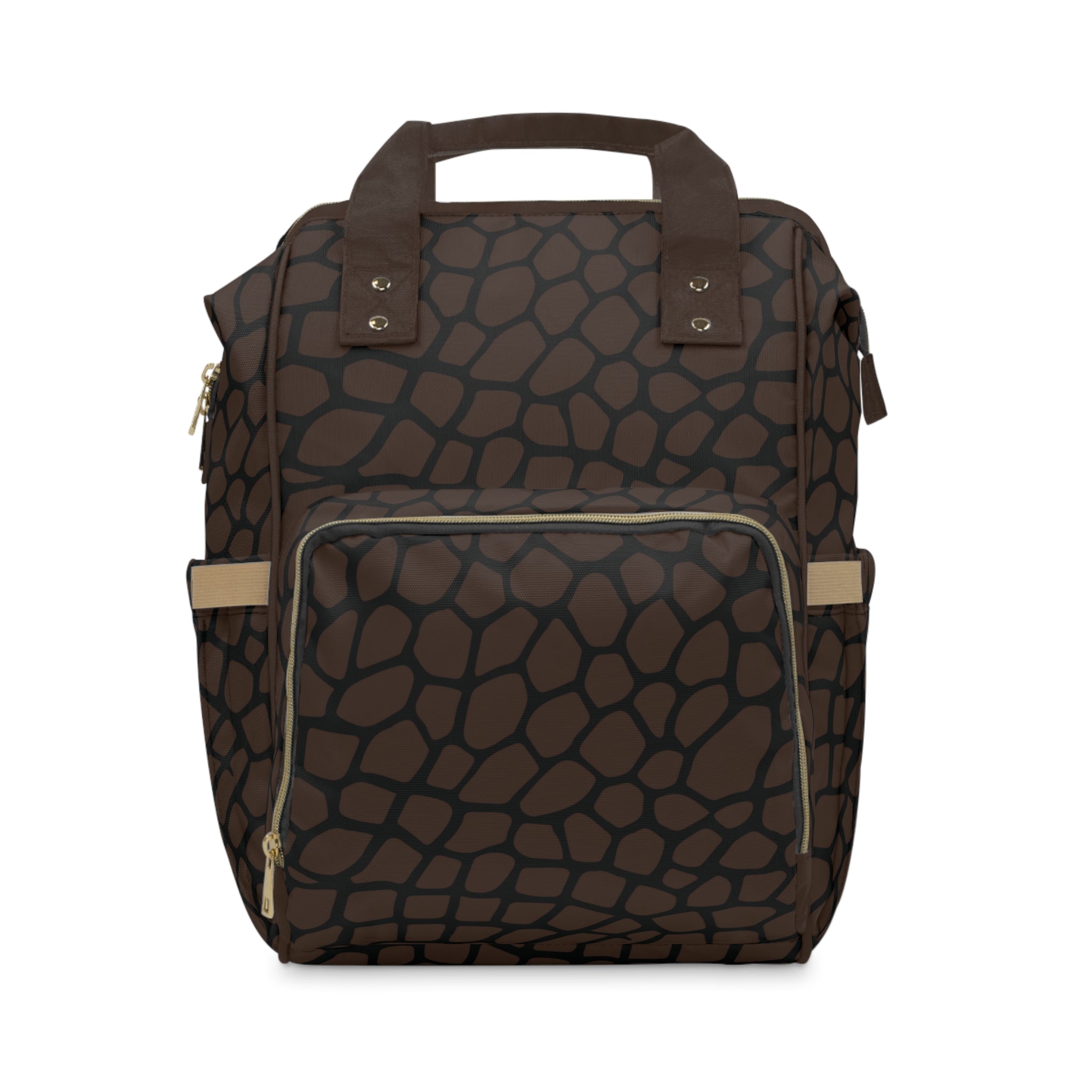 Brown Giraffe Print Travel Backpack Carryon, Brown/Black