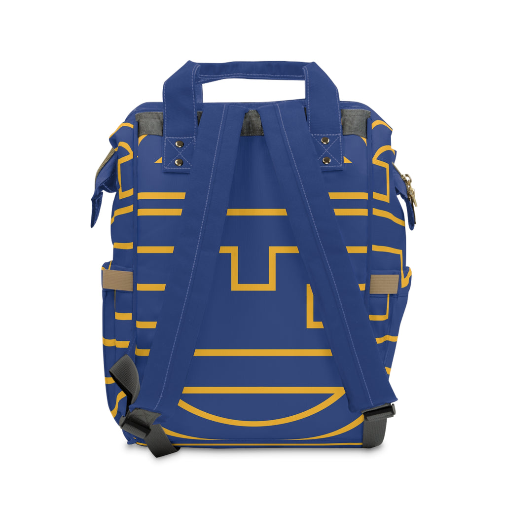 The Signia Custom Monogram Collection Multifunctional Backpack Carryon Bag, Blue/Yellow
