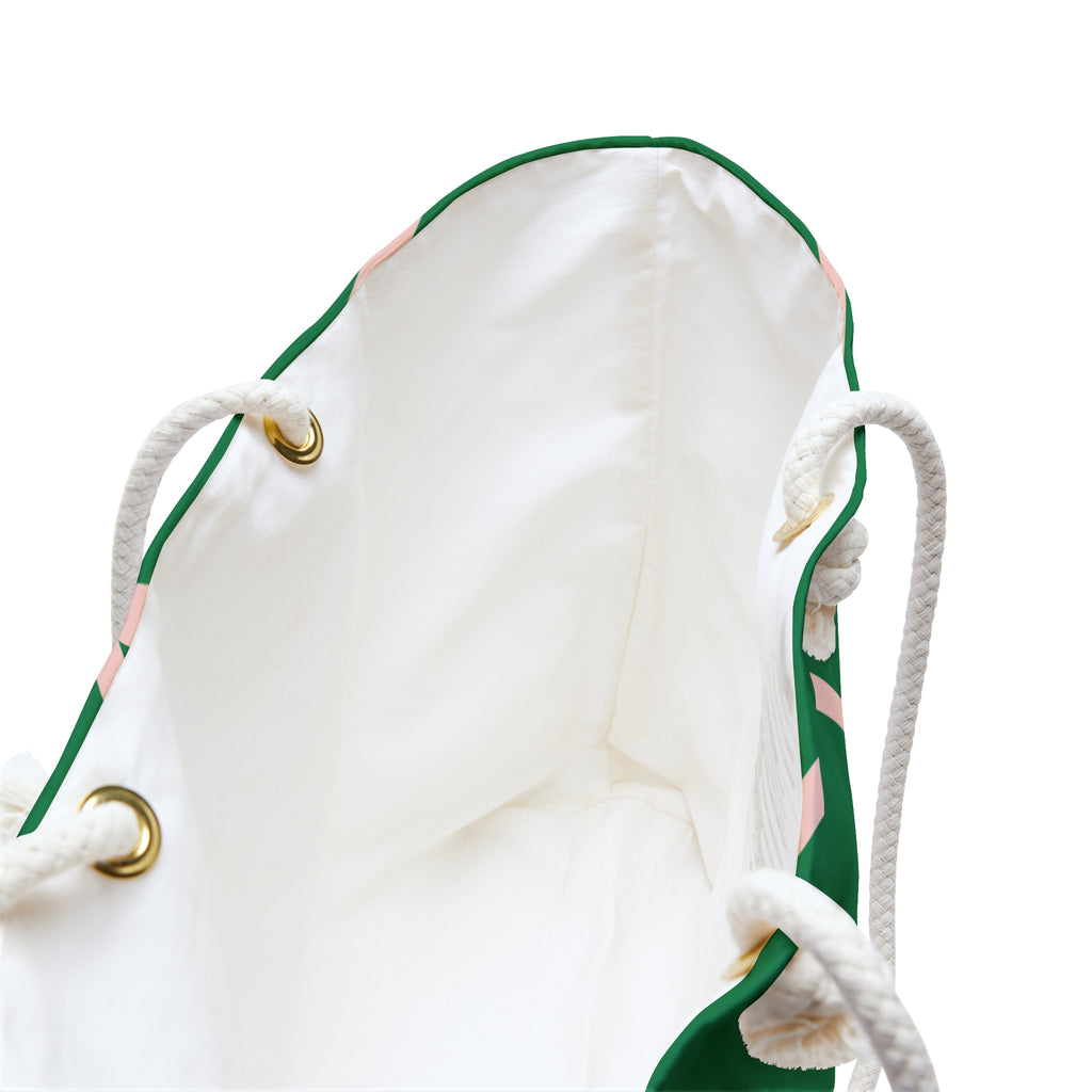 The Signia Custom Monogram Geometric Packable Weekender Bag Travel Tote, Green/Pink