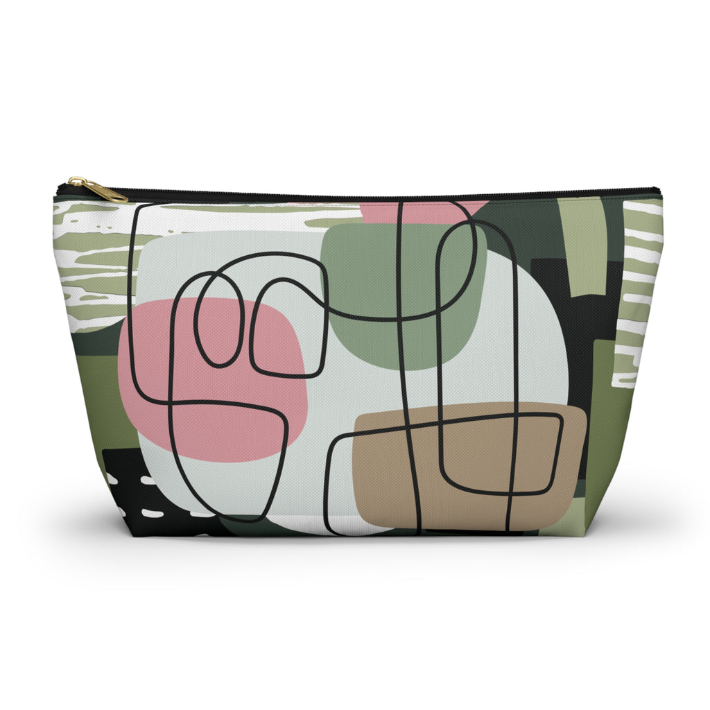 Modern Abstract T-Bottom Multipurpose Organizer Toiletry Travel Pouch, Pink/Green/Black