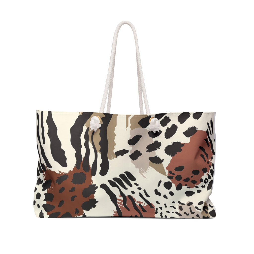Leopard Zebra Pattern Packable Oversized Multipurpose Weekender Bag, Carryall Tote, Beach Bag, Multicolor