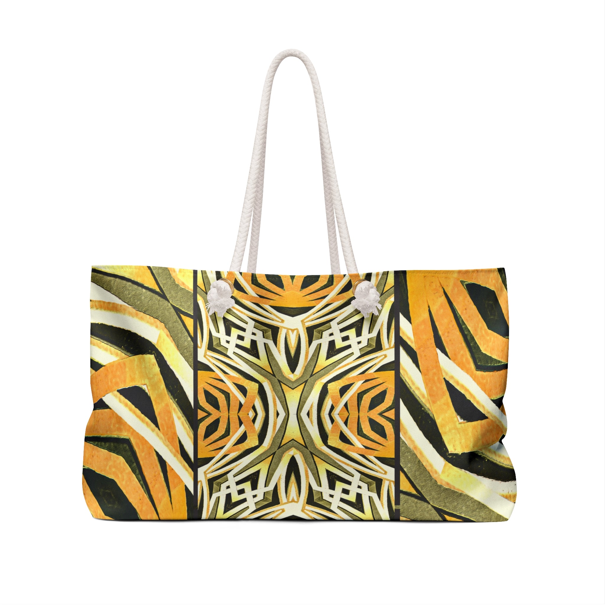 Zebra Sunrise Print Packable Oversized Multipurpose Weekender Bag, Carryall Tote, Beach Bag, Orange/Yellow