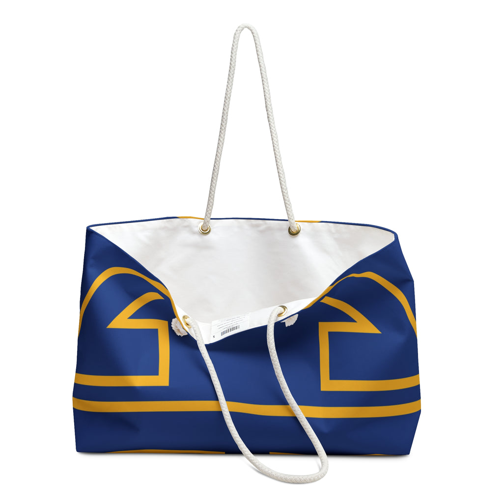 The Signia Custom Monogram Geometric Packable Weekender Bag Travel Tote, Blue/Yellow