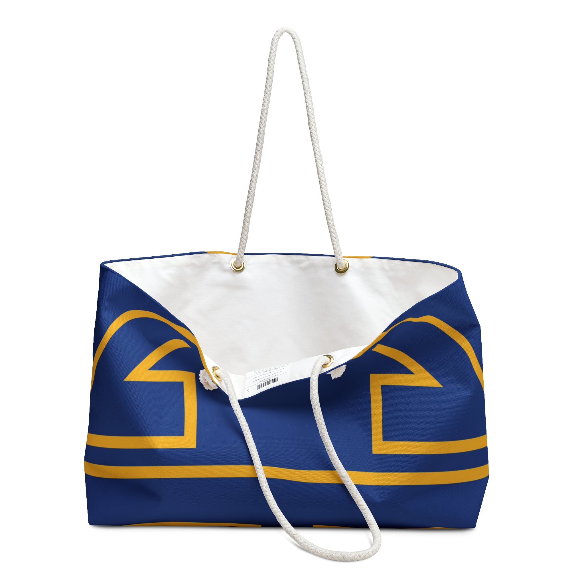 The Signia Custom Monogram Geometric Packable Weekender Bag Travel Tote, Blue/Yellow