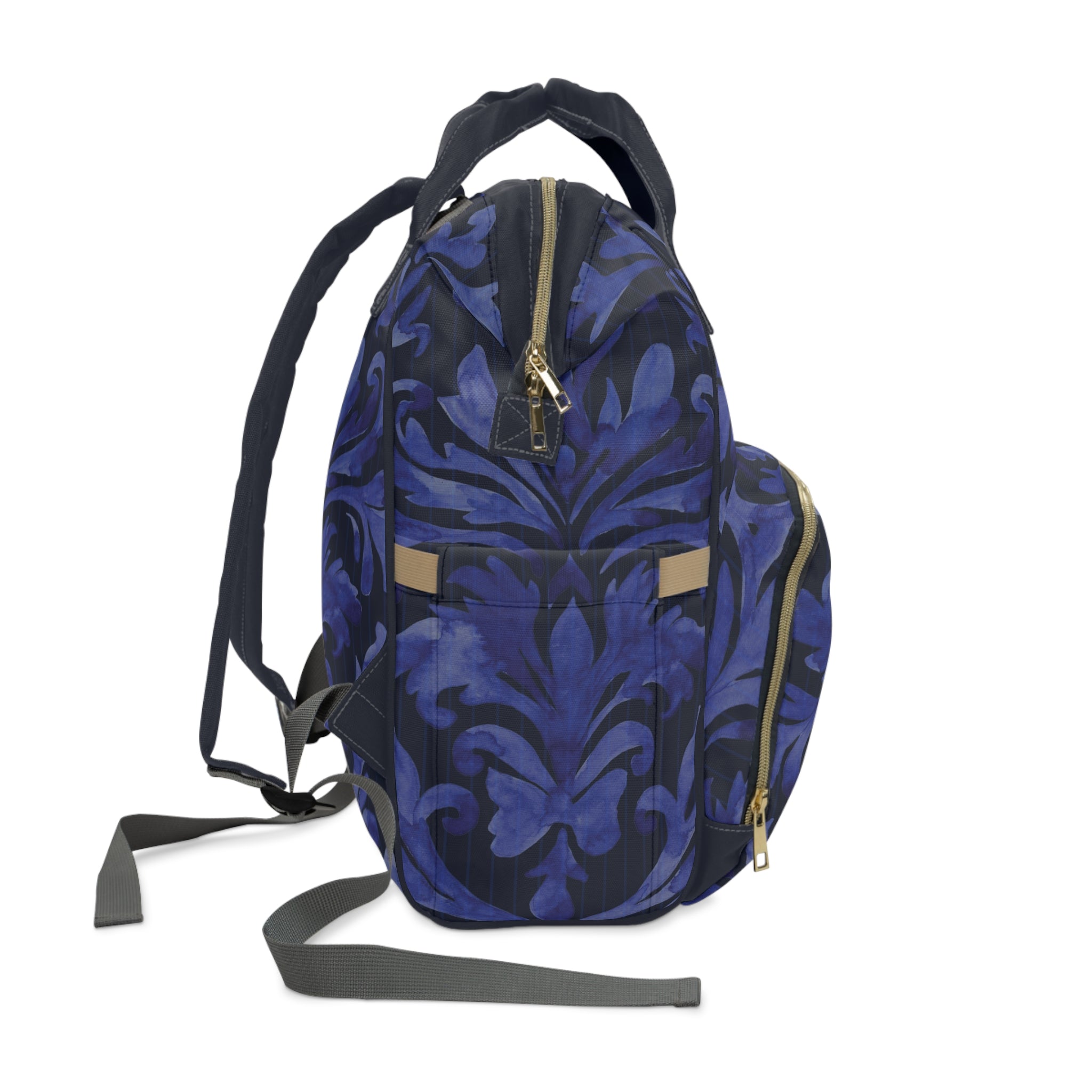 Blue Damask Nylon Multifunctional Carry-On Backpack — Lightweight Travel & Everyday Essential