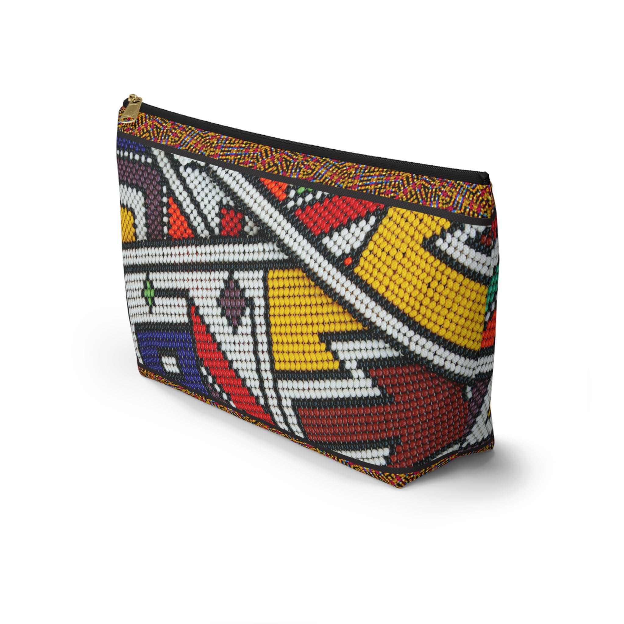 Tribal Geometric Beadwork Print T-Bottom Multipurpose Organizer Toiletry Travel Pouch, Multicolor